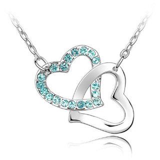 Charm Jewelry Swarovski Crystal Element 18k Gold Plated Aquamarine Blue Heart to Heart Necklace Z#753 Zg4daa82: Strand Necklaces: Jewelry