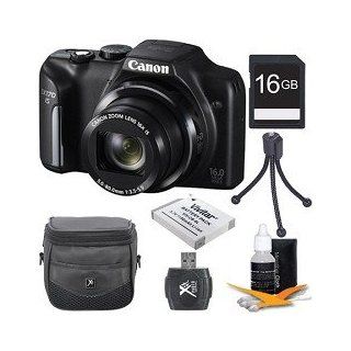 Canon PowerShot SX170 IS 16.0 MP Digital Camera with 16x Optical Zoom and 720p HD Video (Black) Premiere Bundle With DigPro 16GB High Speed Card, Digpro Deluxe Case, Deluxe Cleaning Kit, Spare Battery : Point And Shoot Digital Camera Bundles : Camera &