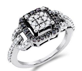 White & Black Diamond Ring Womens Anniversary 14k White Gold (1/2 CTW): Jewel Tie: Jewelry