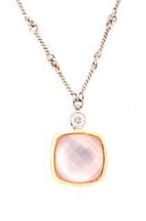 14K White Gold Rose Quartz/Diamond Necklace Pendant Necklaces Jewelry