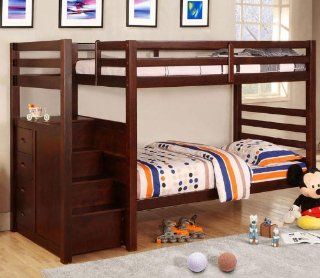 NEW Solid Wood Dark Cherry Twin Twin Bunk Bed with Built in Storage Steps and Drawers: Home & Kitchen