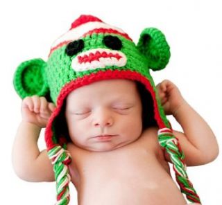 Melondipity Festive Christmas Sock Monkey Crochet Baby Hat Holiday Beanie: Clothing