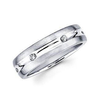 New 14k White Gold Mens Diamond Wedding Ring Band .16ct (G H Color, I1 Clarity): Jewelry
