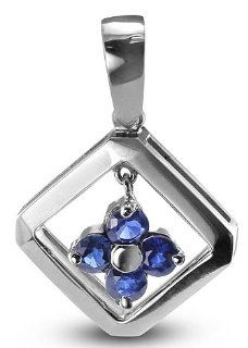 CleverEve Designer Series Sterling Silver Parallelogram Clover Pendant w/ Four 3.0mm Natural Genuine Sapphires: CleverEve: Jewelry