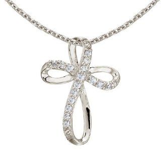 14K White Gold Medium Swirl Diamond Cross Pendant with 18" Chain: Jewelry