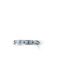 0.08 Carat CTW Ten Stone Blue and White Diamond Ring Solid 14K White Gold WG Jewelry