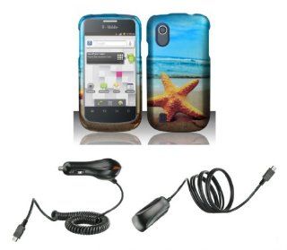 T Mobile ZTE Concord V768   Bundle Pack   Starfish on Beach Design Cover Case + Atom LED Keychain Light + Wall Charger + Car Charger: Cell Phones & Accessories