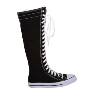 Canvas Sneakers Ladies Flat Tall Punk Womens Skate Shoes Lace up Knee High Boots: Shoes