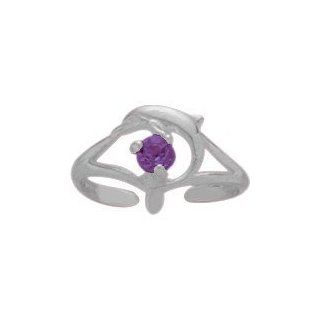 Sterling Silver Genuine Amethyst Dolphin Toe Ring Jewelry