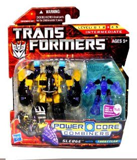 Hasbro Year 2010 Transformers Power Core Combiners Series 4 1/2 Inch Tall Robot Action Figure Set   Decepticon SLEDGE (Vehicle Mode Backhoe) with Mini Con THROTTLER Toys & Games