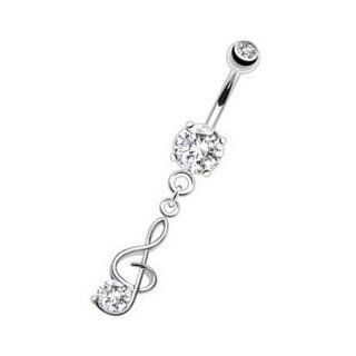 Body Accentz® Belly Button Ring Navel 316L Surgical Steel Whimsical Music Note with Prong Set CZ Tail Dangle Navel Ring Body Jewelry 14 Gauge: Body Piercing Barbells: Jewelry