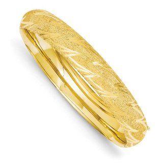 14k 6.5in Yellow Gold 7/16 Laser Cut Hinged Oval Bracelet Bangle/Met Wt  12.89g: Jewelry