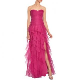 Ml Monique Lhuillier Pleated Strapless Ruffle Tulle Evening Gown Dress