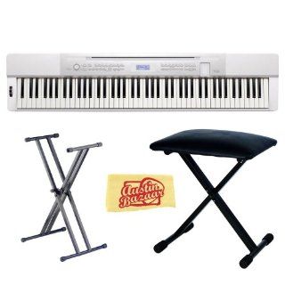 Casio Privia PX 350 88 Key Digital Piano Bundle with Gearlux JX 90 Bench, Gearlux JX 52 Stand, and Austin Bazaar Polishing Cloth   White: Musical Instruments