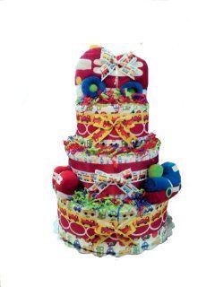 Baby Fireman Fire Engine Red, Blue and Yellow Diaper Cake Gift Set (3 Tier) : Baby