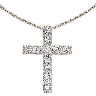 14K White Gold Medium Diamond Scroll Cross Pendant plus 18" Chain: Jewelry