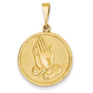 14k Yellow Gold Praying Hands & Serenity Prayer Pendant.: Pendant Necklaces: Jewelry