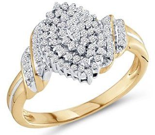 Diamond Cluster Ring 10k Yellow Gold Promise Band (1/4 Carat) Jewel Tie Jewelry
