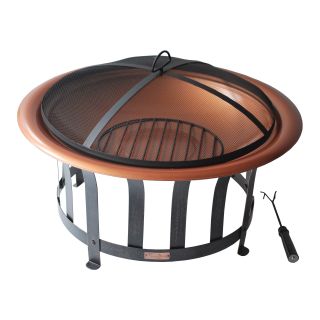 Panama Jack Round 30 in. Copper Plated Fire Pit with Metal Base   Black   Fire Pits