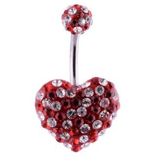 14G Surgical Steel Heart Belly ring Clear/Red Gemstone 5mm top crystal ball,Body Piercing Jewelry Swarovski CZ Banana Navel Belly Button Ring Jewelry