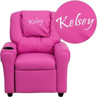 Flash Furniture Personalized Vinyl Kids Recliner with Cup Holder and Headrest   Hot Pink   Kids Recliners