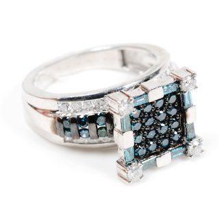 Blue & White Diamond Wedding Ring Sterling Silver Fine Fashion Jewelry: Jewelry