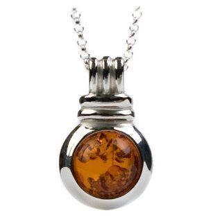 Sterling Silver Honey Amber Round Pendant Necklace, 18": Jewelry