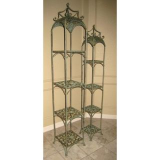 International Caravan Victorian Tiered Iron Plant Stand Set of 2 in Sage   Tiered Plant Stands