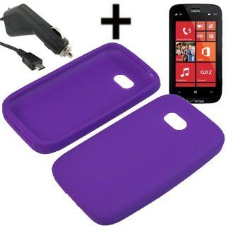 AM Silicone Sleeve Gel Cover Skin Case for Verizon Nokia Lumia 822 + Car Charger Purple: Cell Phones & Accessories