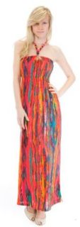 (73942R Hot Combo 4X) Classic Designs Tube Top Halter Maxi Dress / Coverup with Jewelry Trim in Silky 'ITY' Vertical Abstract All Over Print Fabric in PLUS SIZE, Hot Combo Size: 4X at  Womens Clothing store