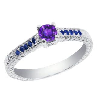 0.34 Ct Round Purple Amethyst Blue Sapphire 925 Sterling Silver Engagement Ring Jewelry