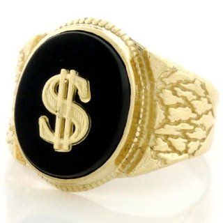 14k Solid Gold Nugget Oval Onyx Mens Ring w/ Dollar: Jewelry