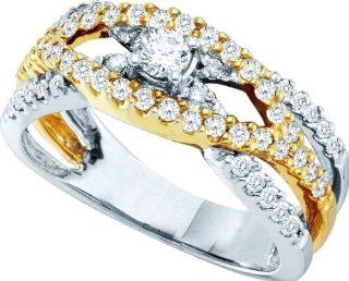 Ladies 14k White Yellow Gold .75ct Round Cut Diamond Engagement Wedding Bridal Band Ring Set: Jewelry