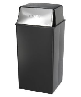 Safco Push Top Black and Chrome Metal 36 Gallon Commercial Trash Can