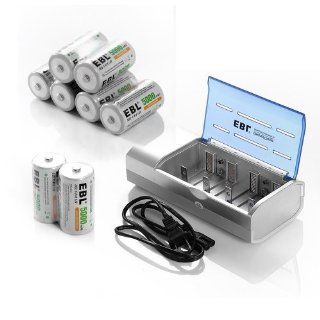 EBL 837 AA/AAA/9V/C/D Battery charger + 8pcs 5000mAh Rechargeable C Cell Batteries NiMH: Electronics