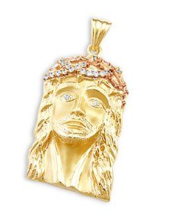 Jesus Face Pendant CZ 14k Yellow Rose Gold Charm Cubic Zirconia: Pendant Necklaces: Jewelry