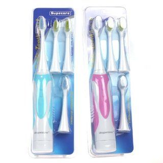 [Clearance Deal] Supecare Battery Powered Sonic Electric Toothbrush WY839 F, 2 Full Sets (2 handles and 4 disposal brush heads per set),Color may Vary (Blue/Pink): Health & Personal Care