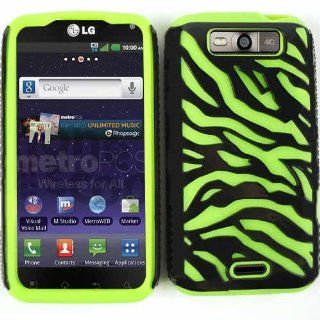 LG Connect 4G 4 G MS840 MS 840 / Viper LS840 LS 840 Green Silicone Skin Gel Jelly with Black Zebra Stripes Pattern Design Snap On Hard Case Hybrid 2 in 1 Combo Protective Cover Cell Phone (Free by ellie e. Wristband): Cell Phones & Accessories