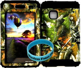 Premium Hybrid Cover Case Green Leaves Camo Hard Plastic Snap on +Black Soft Silicone For LG 840G LG840G TracFone/StraightTalk/Net 10 With Wireless Fones WristBand: Cell Phones & Accessories