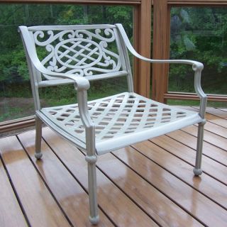 Oakland Living Tacoma Cast Aluminum Arm Chair   Beach Sand   Outdoor Dining Chairs