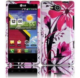 VMG 3 Item Combo LG Lucid VS840 (Older, 1st Generation, Older Model) Hard Graphic Image Design Case Cover   Pink & White Floral Flower Hard 2 Pc Plastic Snap On Protective Case Cover + LCD Clear Screen Protector + Premium Car Charger For LG Lucid VS 84