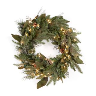 24 in. Pre lit Clear Light Green River Spruce Wreath   Christmas Wreaths