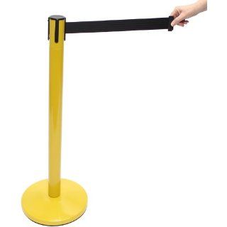Accuform Signs PRB843BK Steel Blockade Retractable Belt Tape Facility Traffic Control Barrier, 2" Width, Yellow Post/Black Belt Tape: Industrial Safety Rope Barriers: Industrial & Scientific