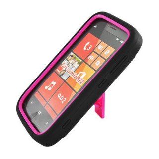 For Nokia Lumia 822 Atlas Hybrid Hard Rubber Case Pink Black With Stand 