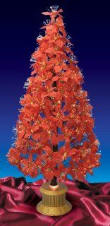 5' Pre Lit Color Changing Fiber Optic Red Poinsettia Christmas Tree  