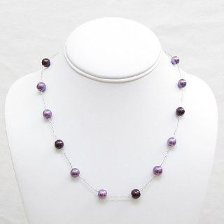 8mm 17" Tin Cup Glass Pearl Necklace Purple Multi: Pearl Strands: Jewelry