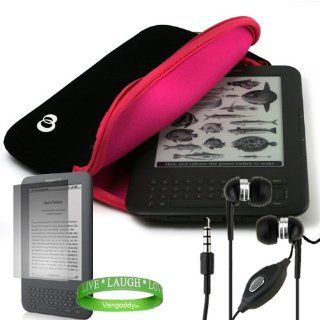 Kindle 3 ( Wifi Only , Wifi + 3G ) ( Latest Generation ) Accessories Kit: Black with Pink Carrying Sleeve With Extra Pocket + Kindle Earphones with Microphone + Custom Cut Kindle 2 Screen Protector + A Live*Laugh*Love Wrist Band!!!: Kindle Store