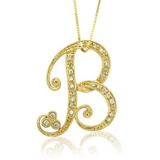 18k Yellow Gold Alphabet Initial B Diamond Pendant Necklace (GH, SI, 0.18 carat): Diamond Delight: Jewelry