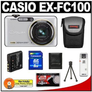Casio Exilim EX FC100 9.1MP 5x Zoom High Speed Digital Camera (Pearl White) + 8GB SDHC Memory Card + NP 40 Battery + Case + Cameta Bonus Accessory Kit : Point And Shoot Digital Camera Bundles : Camera & Photo