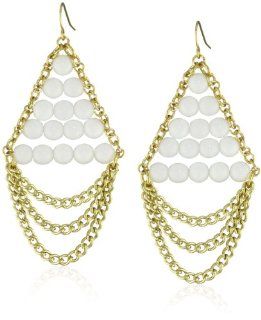 K. Amato Gold Plated Stacked Glass Stone White Drop Earrings, 2.88": Jewelry